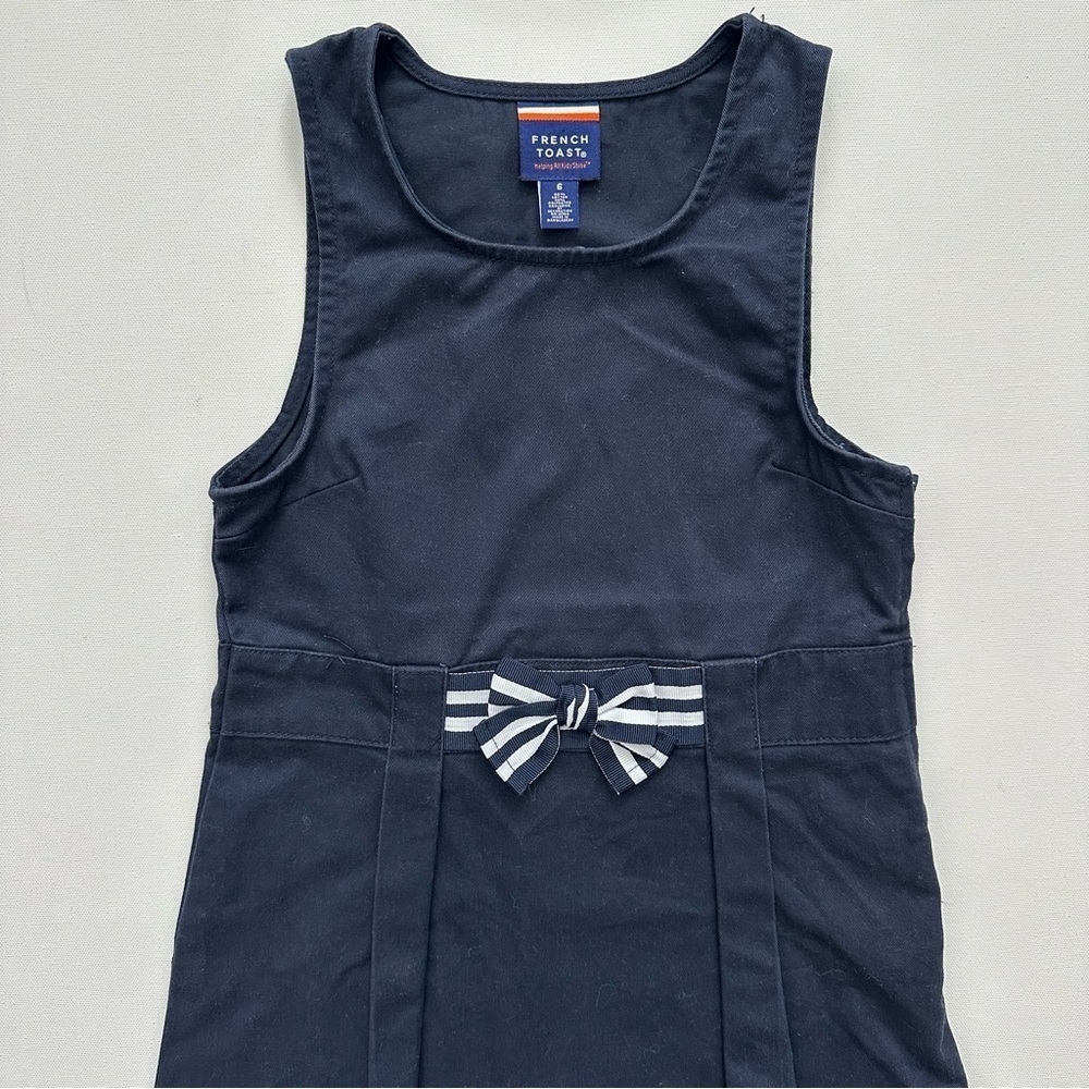 French Toast Navy Uniform Dress with Striped Bow Size 6 - Picture 2 of 10